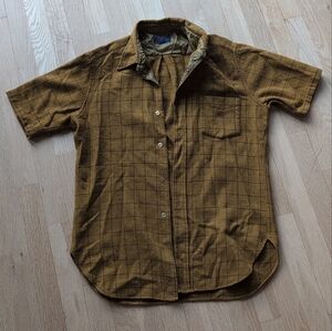 Vintage Pendleton Shirt Mens S/M Brown Button Up Short Sleeve Wool Plaid Check